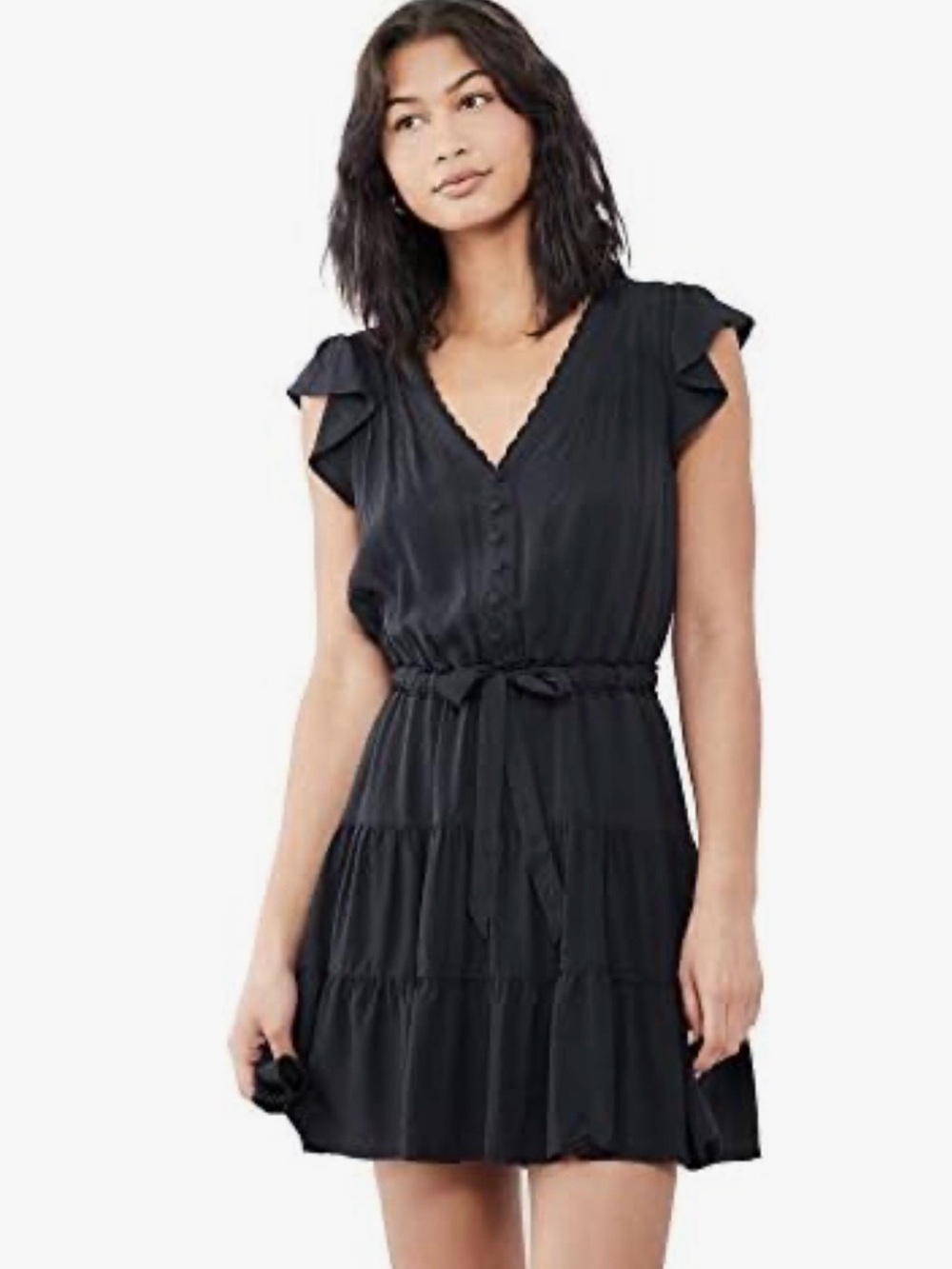 PAIGE Rosalee Ruffle sleeve mini dress a line tiered Button front size XL